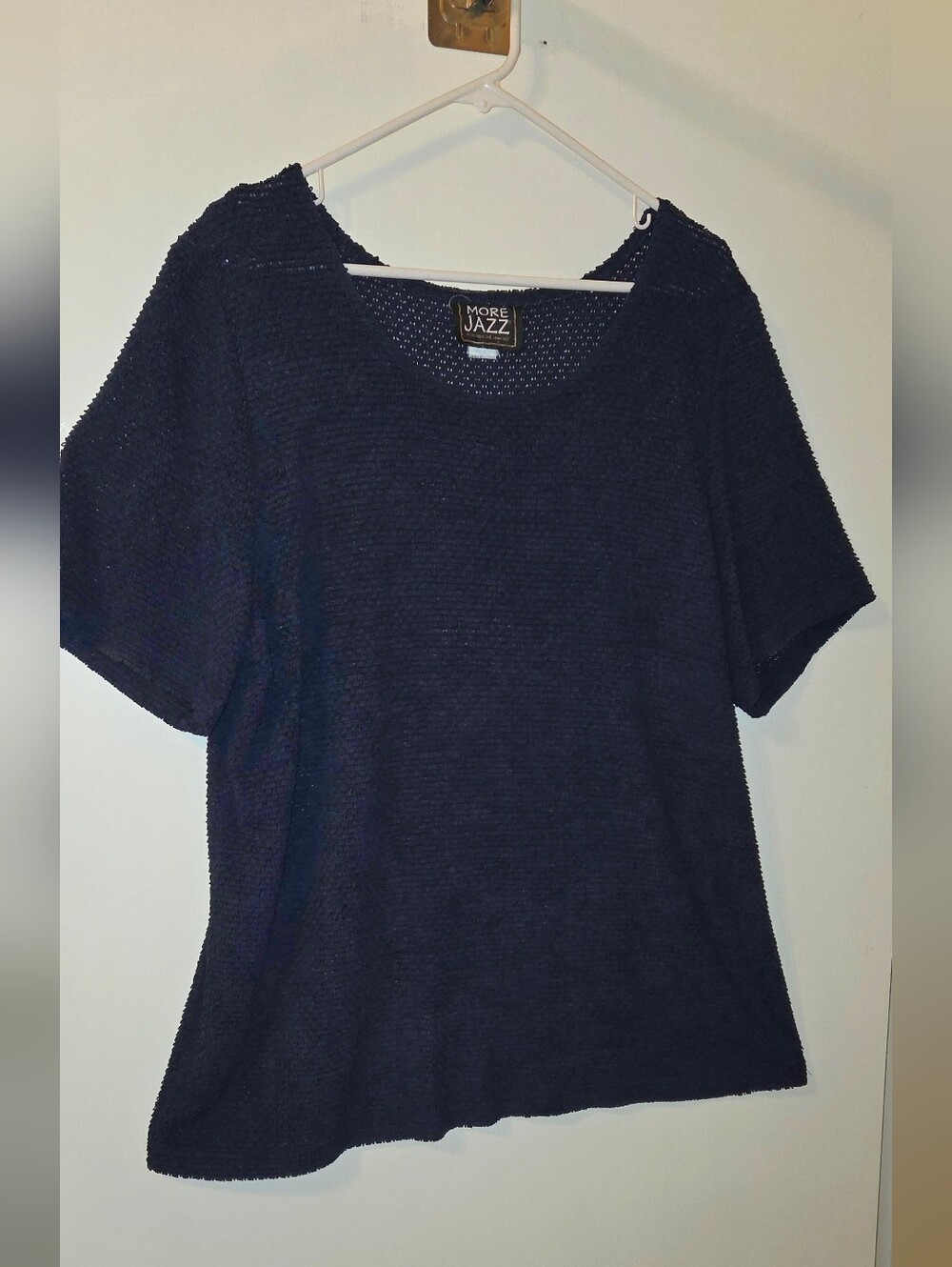 More Jazz Navy Blue Textured Short Sleeved Top Approx 16-18 See Measurements